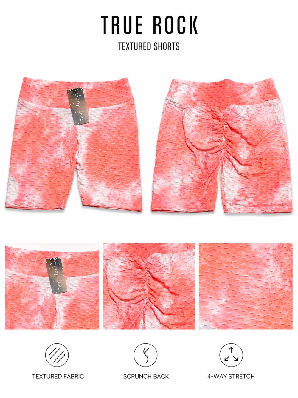 TRUE ROCK Coral Textured Scrunch-Back Shorts